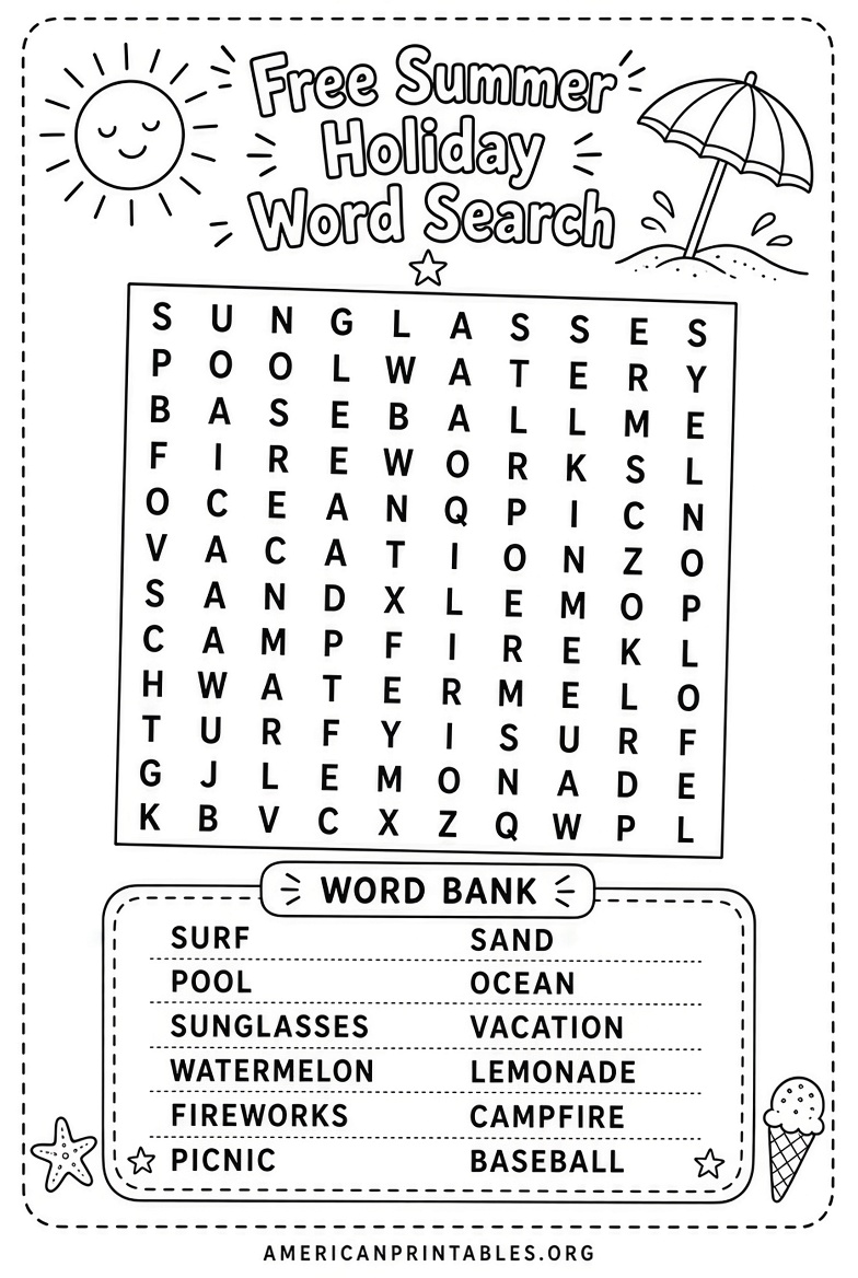 Free Summer Holiday Word Search Printables (4)