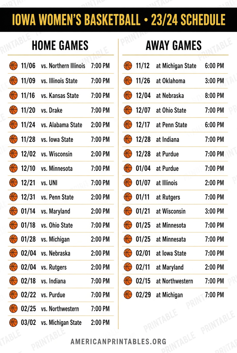 Iowa Women's Basketball Schedule 2023-24 Printable (1)