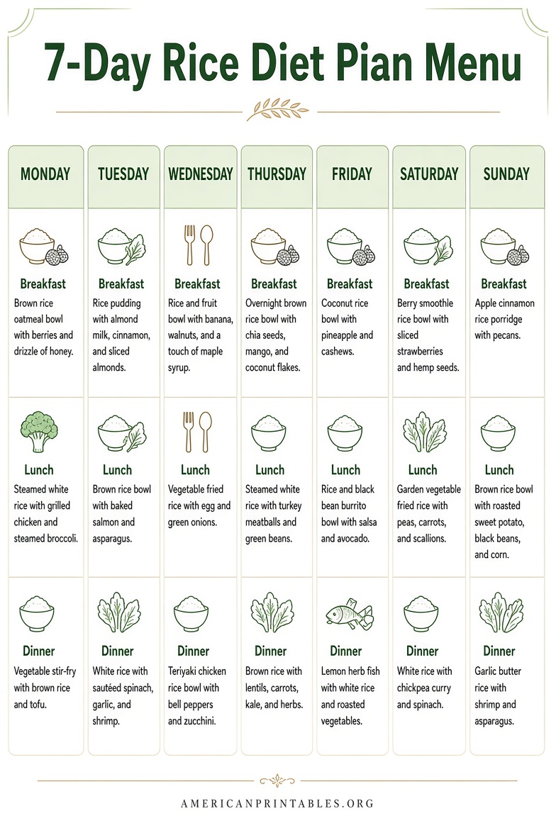 Rice Diet Plan Menu Free Printable Guide (1)