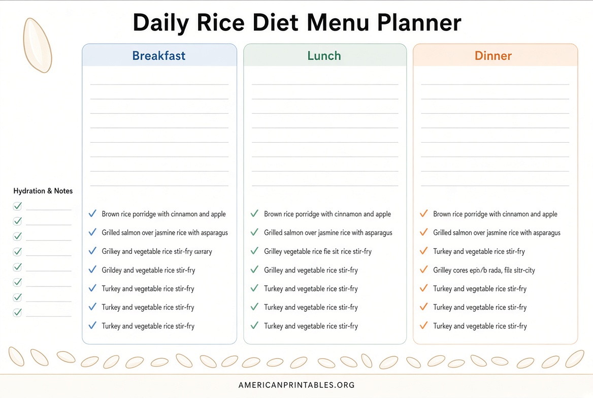 Rice Diet Plan Menu Free Printable Guide (2)