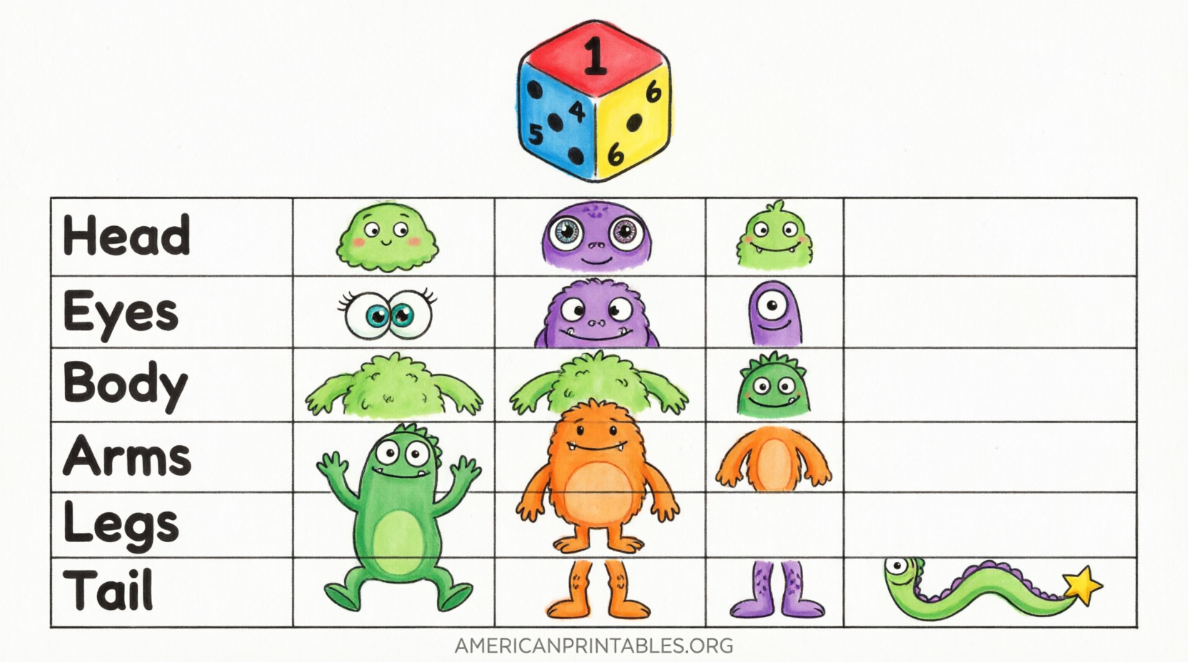 Roll A Monster Free Printable Fun Kids Dice Game (1)