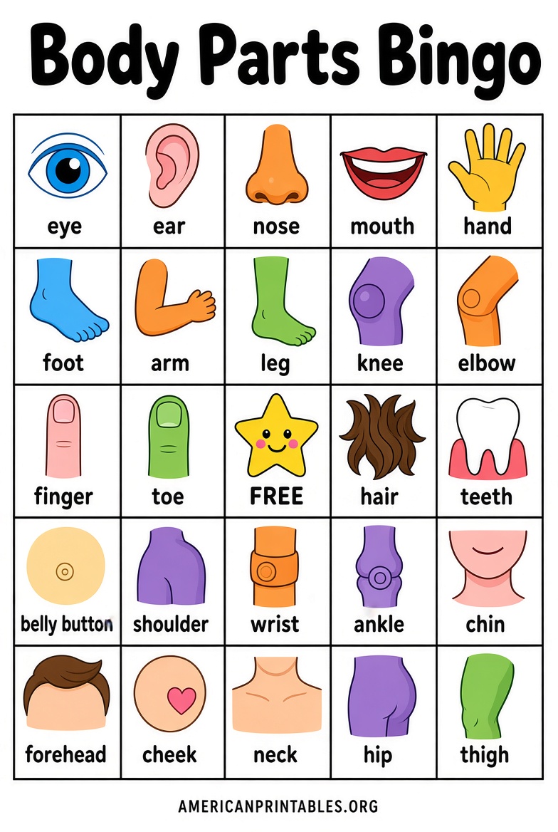 Body Parts Bingo Free Printable for Kids (1)
