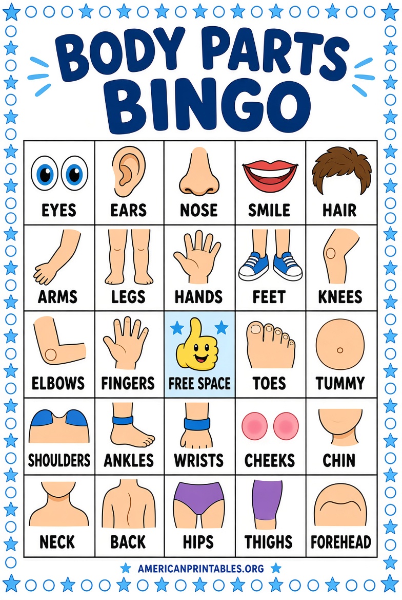 Body Parts Bingo Free Printable for Kids (2)