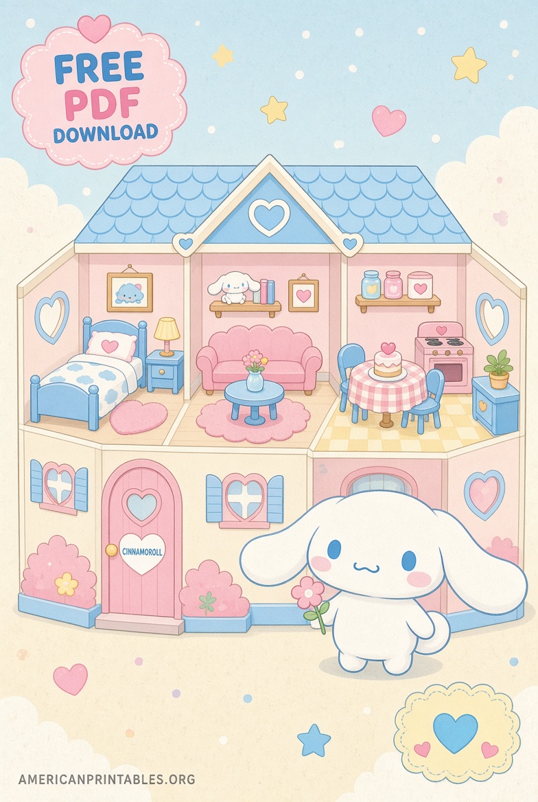Free Cinnamoroll Paper Doll House PDF Download (3)