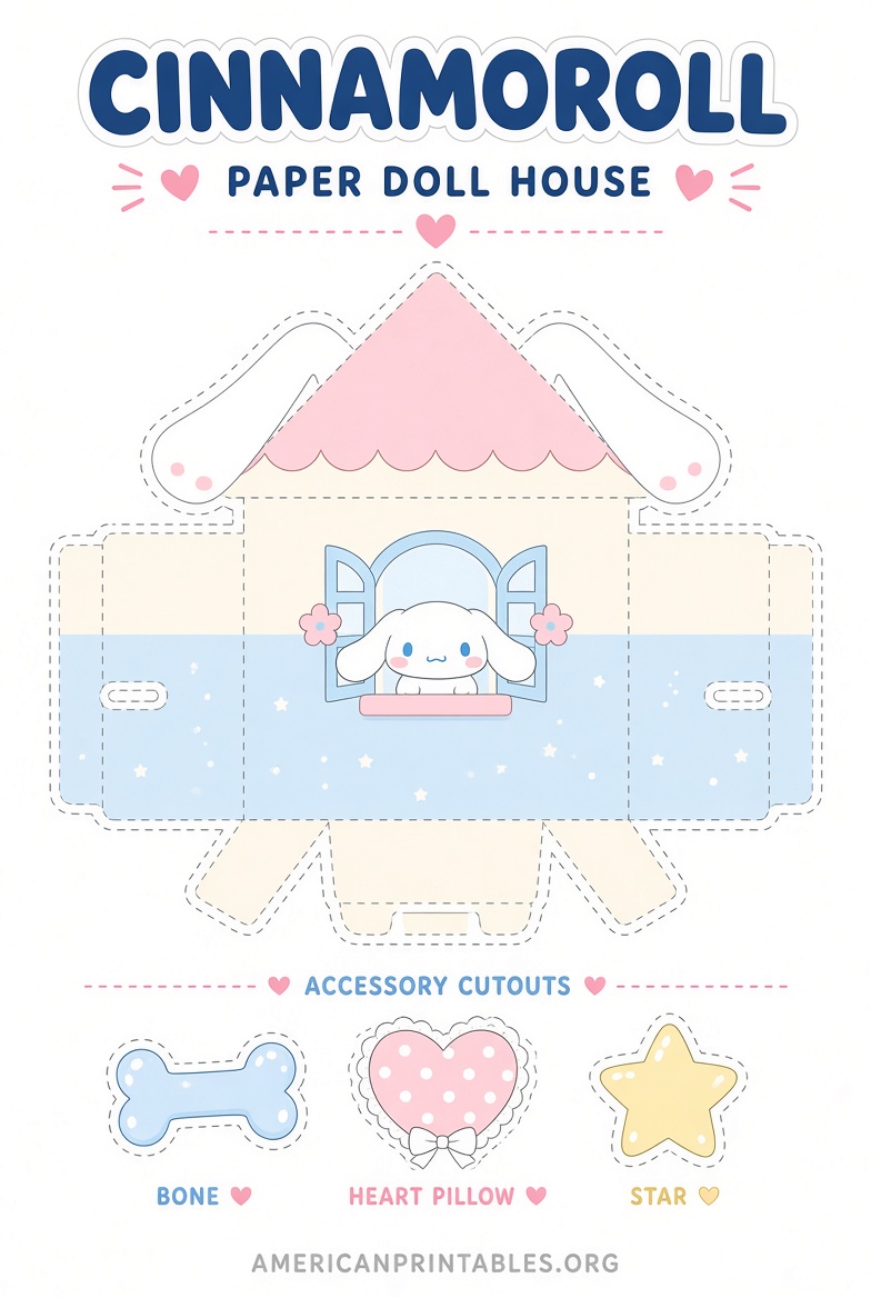Free Cinnamoroll Paper Doll House PDF Download (4)