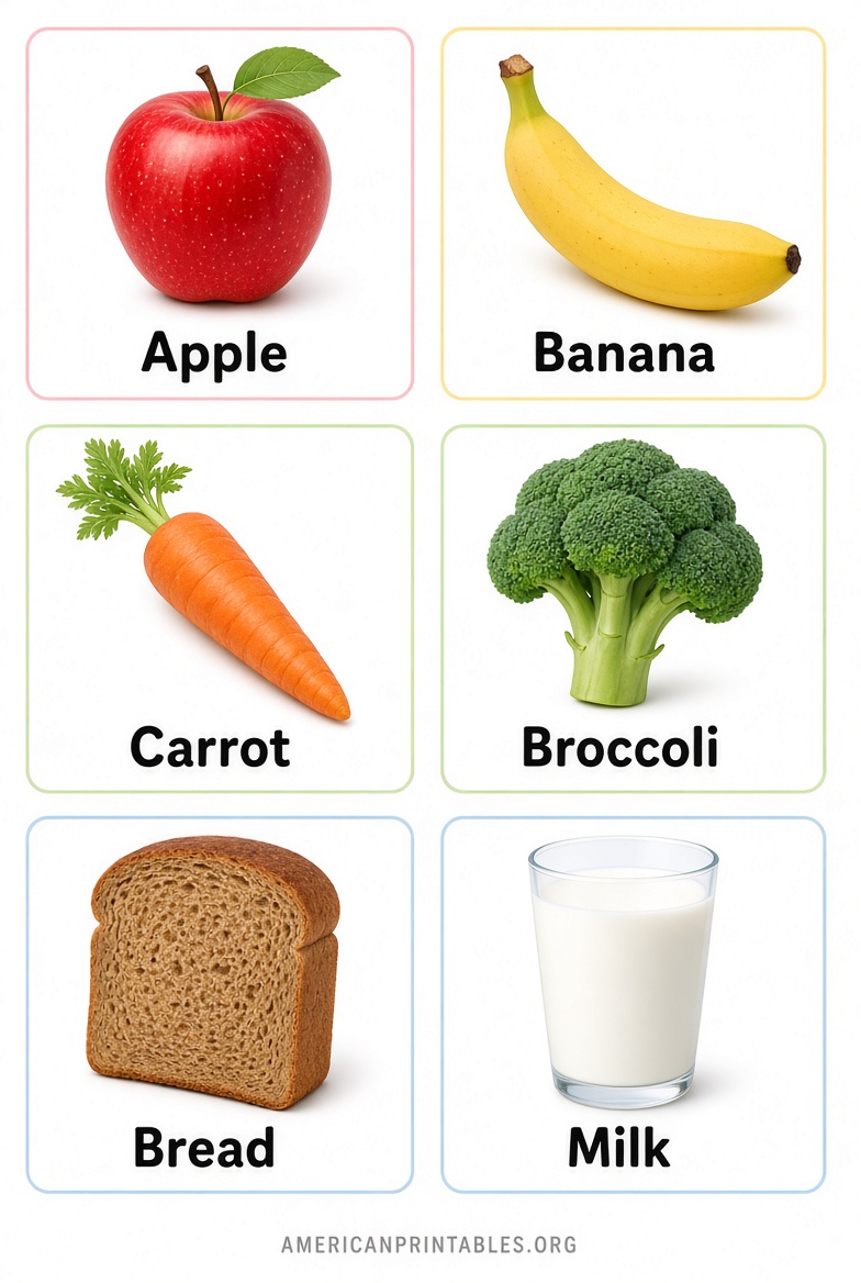 Free Food Picture Cards Printable for Kids (1)