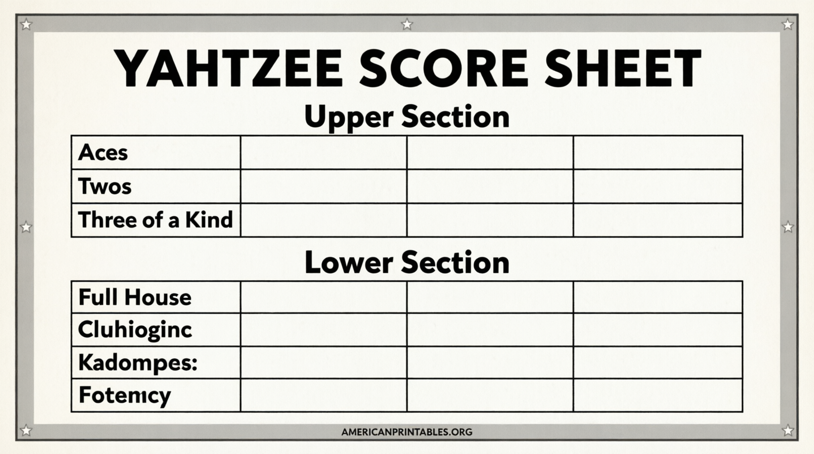 Free Large Print Yahtzee Score Sheets (1)