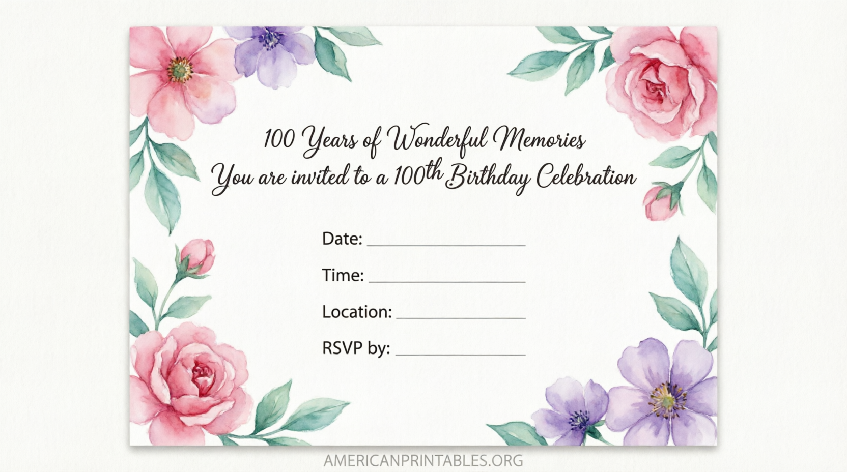 Free Printable 100th Birthday Invitations (4)