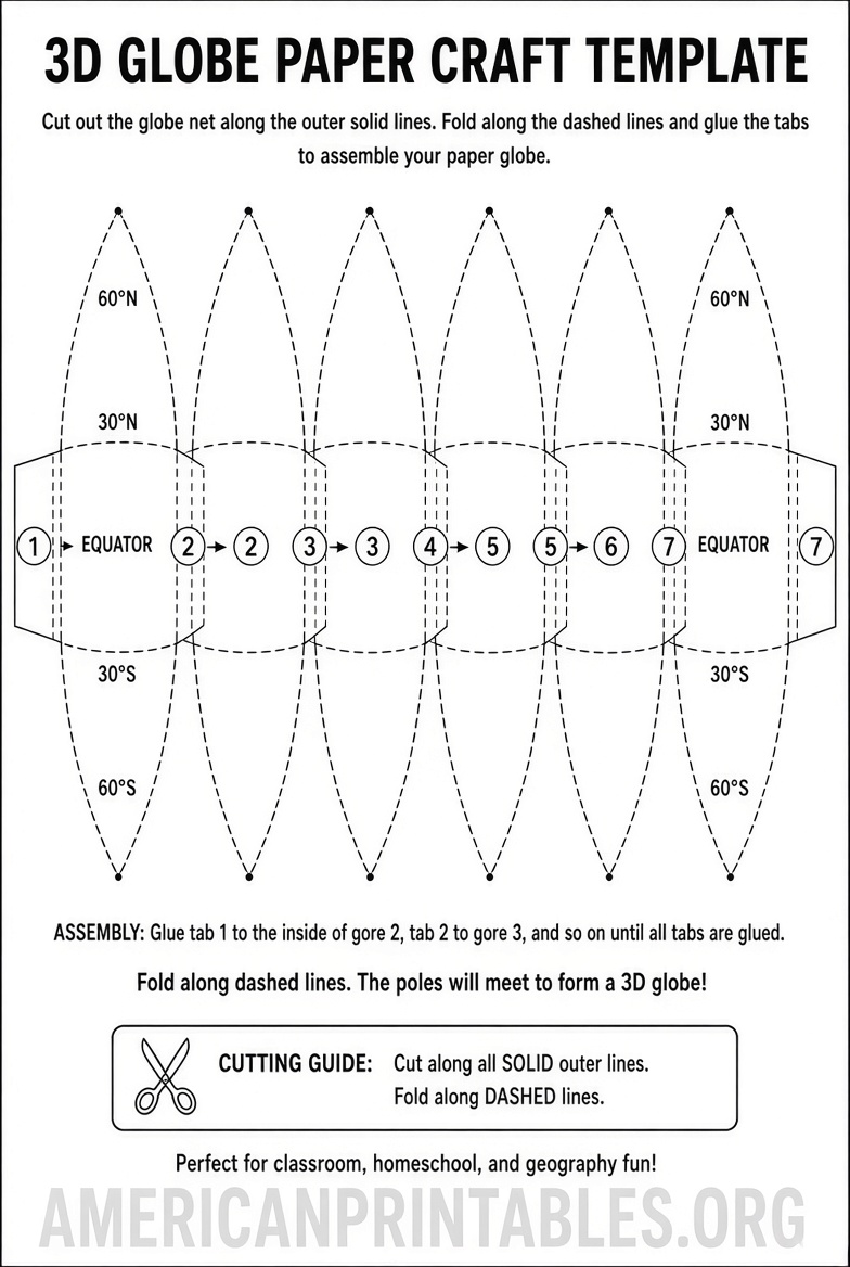 Free Printable 3D Globe Template Downloads (1)
