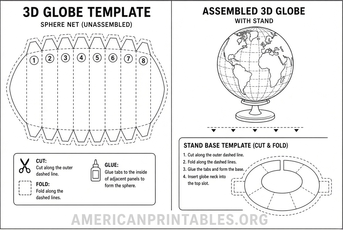 Free Printable 3D Globe Template Downloads (2)
