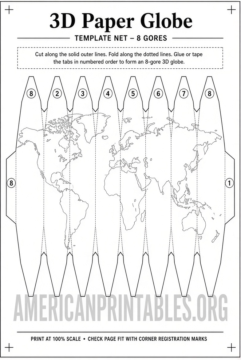 Free Printable 3D Globe Template Downloads (3)