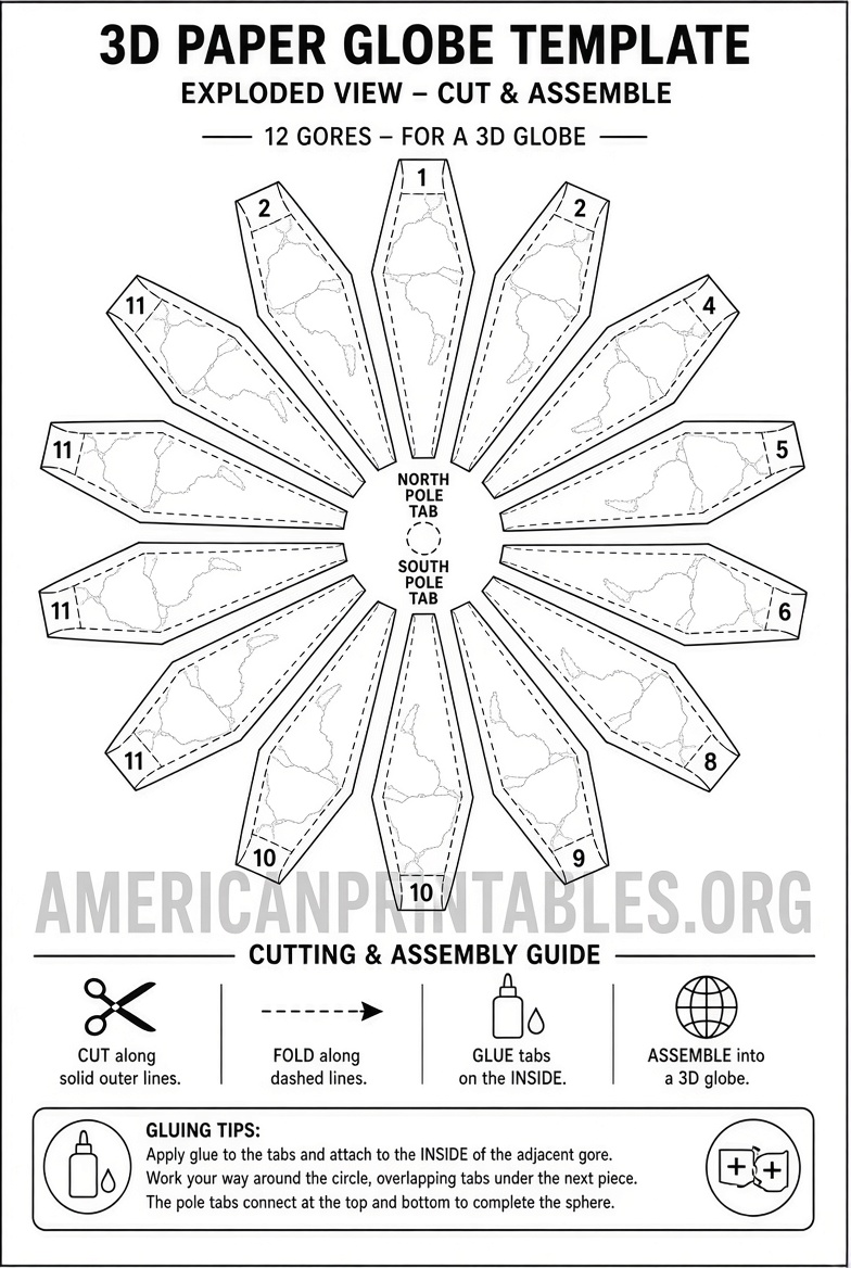 Free Printable 3D Globe Template Downloads (4)
