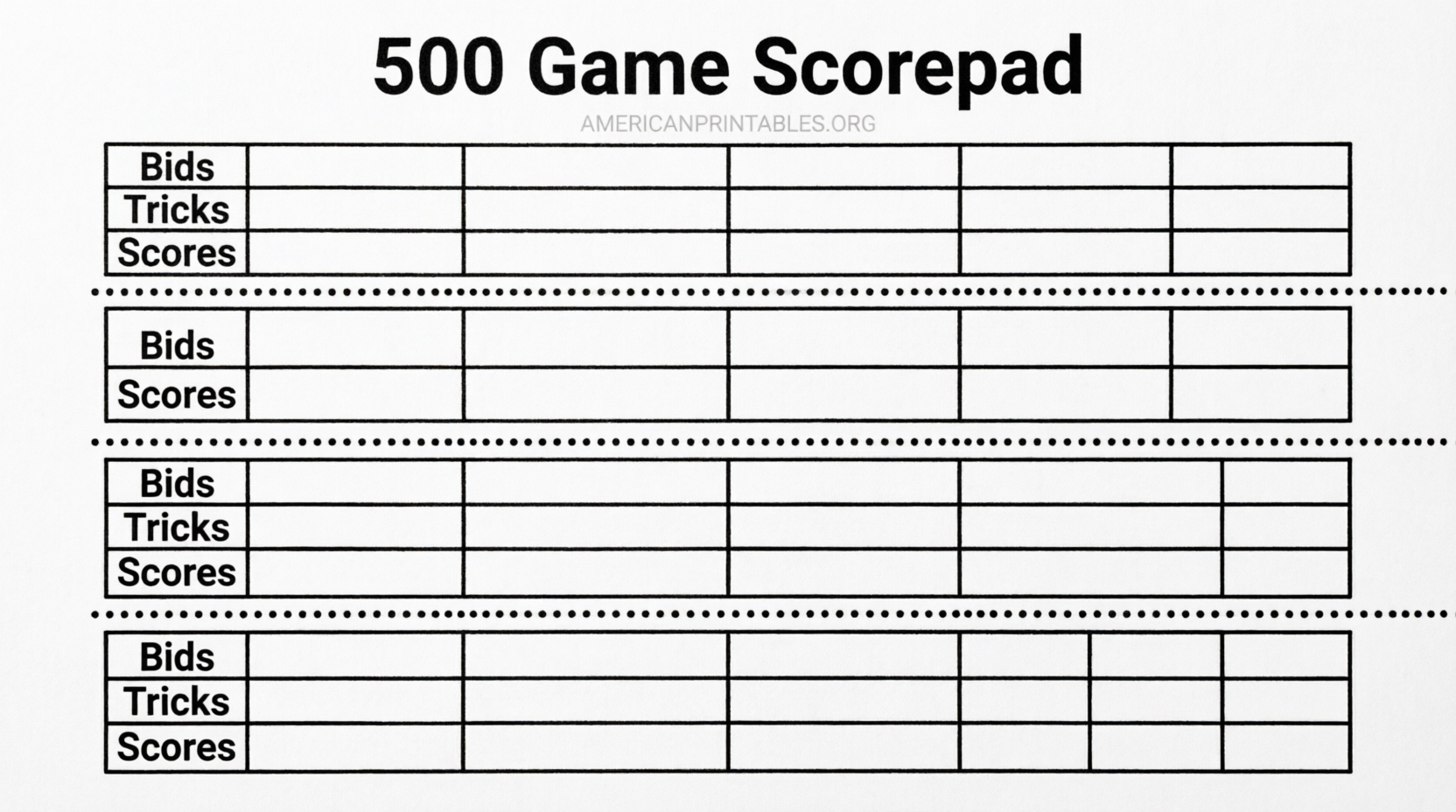 Free Printable 500 Card Game Score Sheets (3)