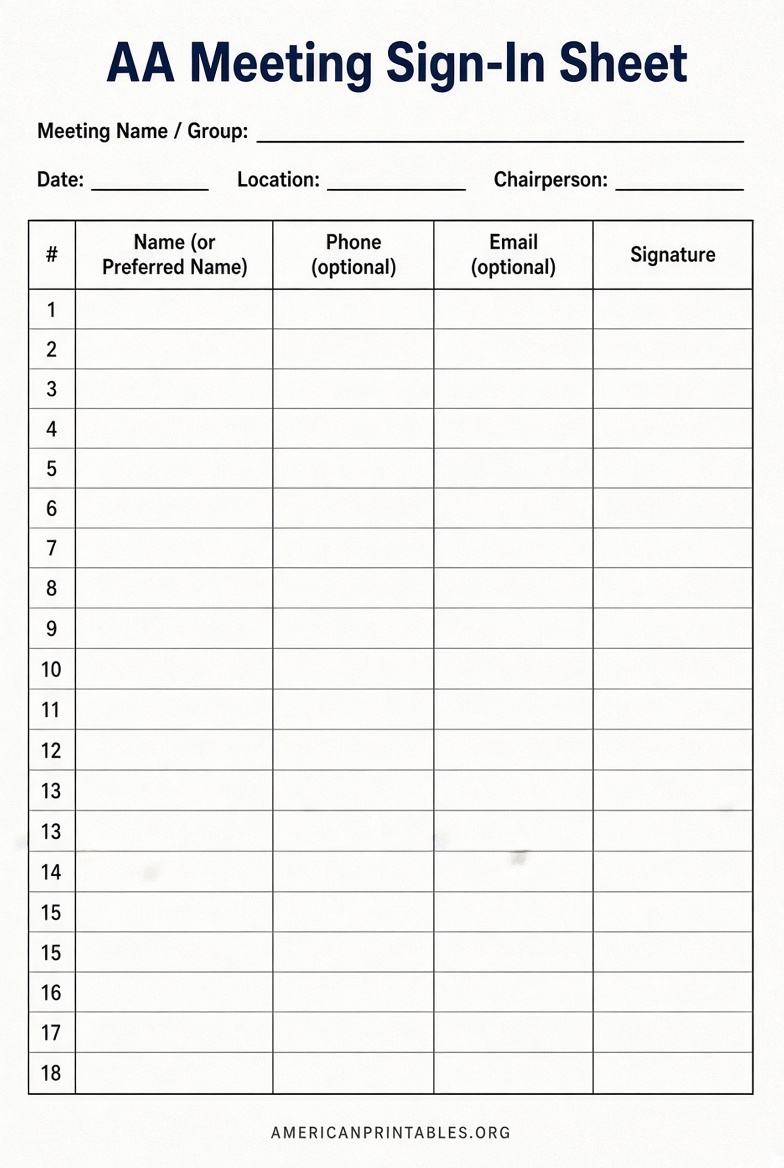 Free Printable AA Meeting Sign In Sheet (1)