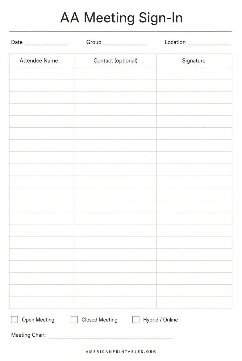Free Printable AA Meeting Sign In Sheet (2)