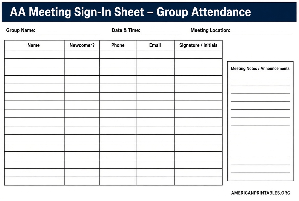Free Printable AA Meeting Sign In Sheet (3)