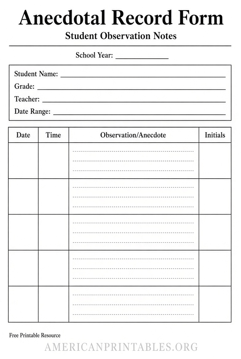 Free Printable Anecdotal Record Form Word Template (1)