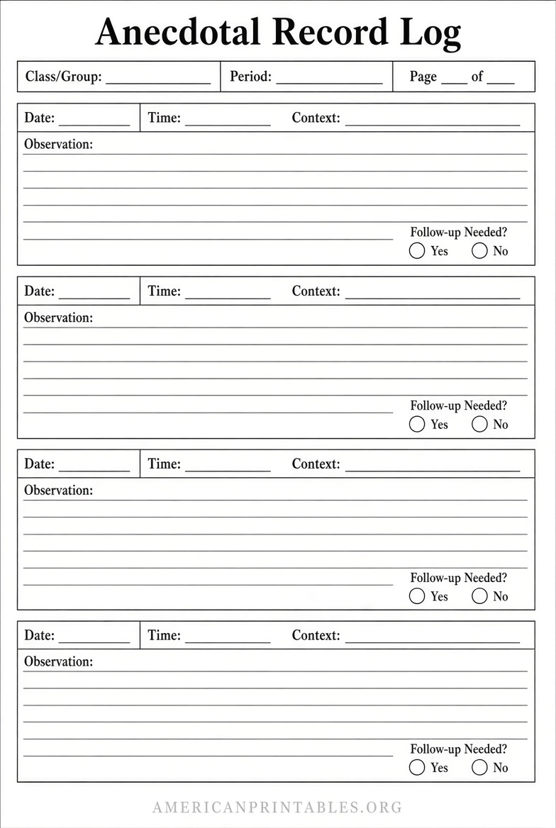 Free Printable Anecdotal Record Form Word Template (2)