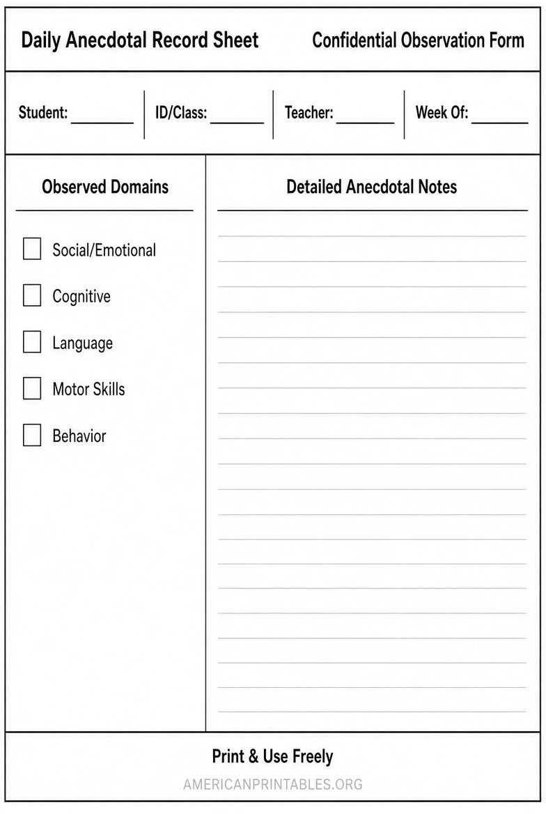 Free Printable Anecdotal Record Form Word Template (3)