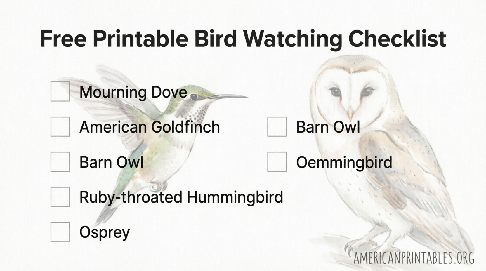 Free Printable Bird Watching Checklist for USA (4)