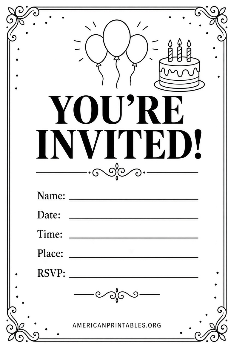 Free Printable Black & White Party Invitations (1)