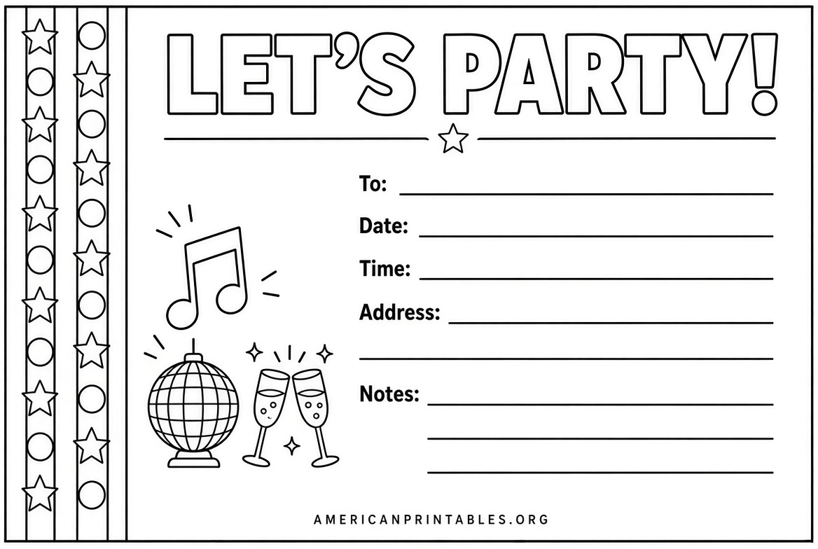 Free Printable Black & White Party Invitations (2)