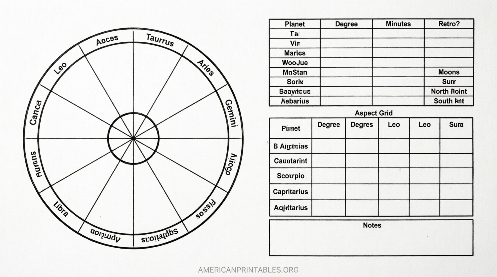 Free Printable Blank Astrology Chart PDFs (2)