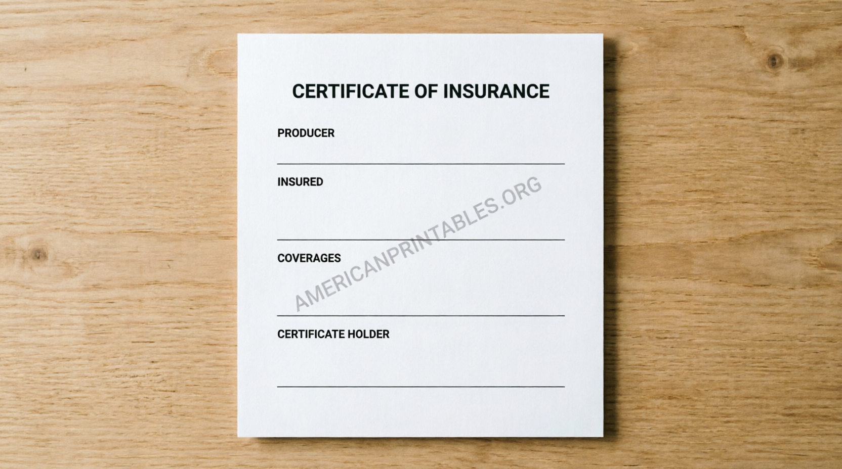 Free Printable Blank Certificate of Insurance PDF (1)