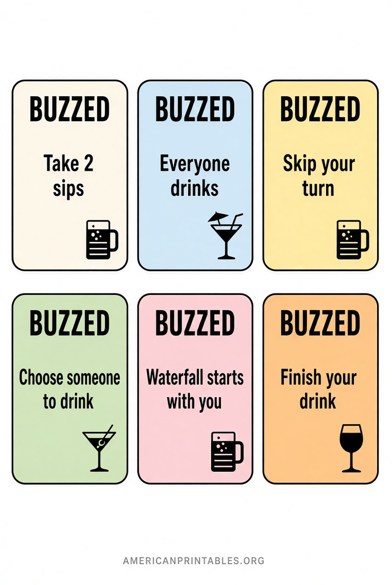 Free Printable Buzzed Drinking Game Cards PDF (1)