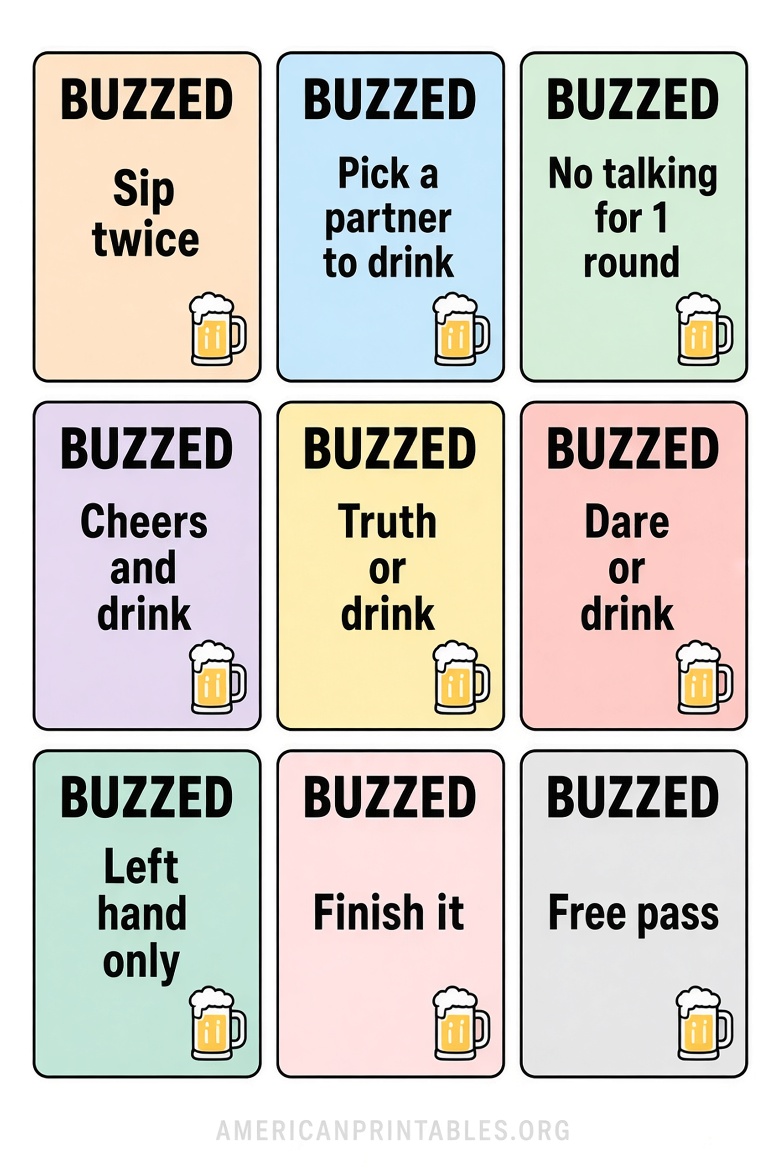 Free Printable Buzzed Drinking Game Cards PDF (2)