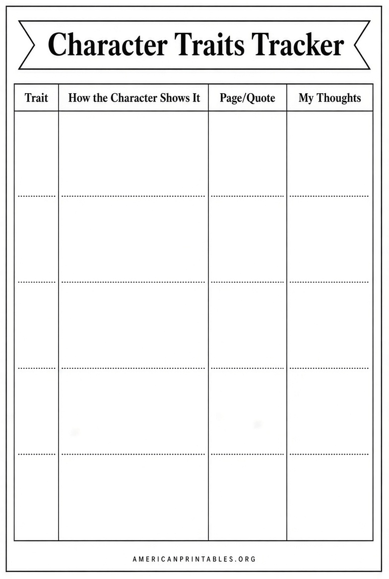 Free Printable Character Traits Graphic Organizer (2)