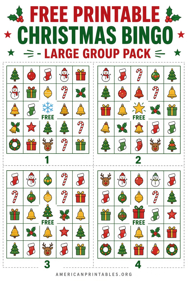 Free Printable Christmas Bingo Cards for Large Groups (1)