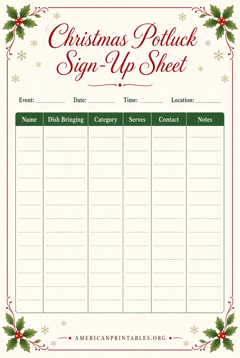 Free Printable Christmas Potluck Sign Up Sheet (1)