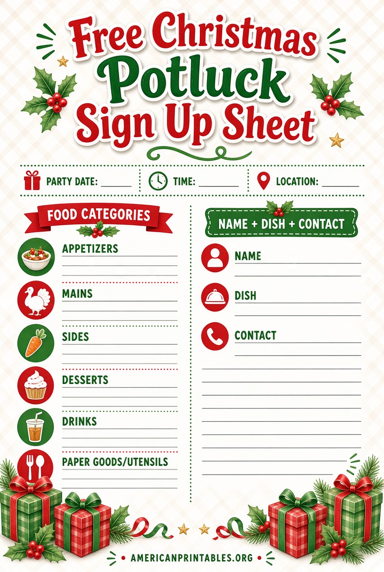 Free Printable Christmas Potluck Sign Up Sheet (2)