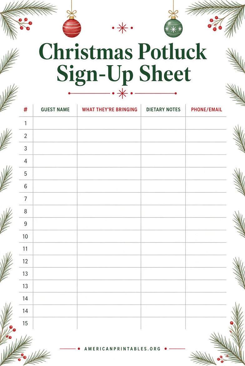 Free Printable Christmas Potluck Sign Up Sheet (3)