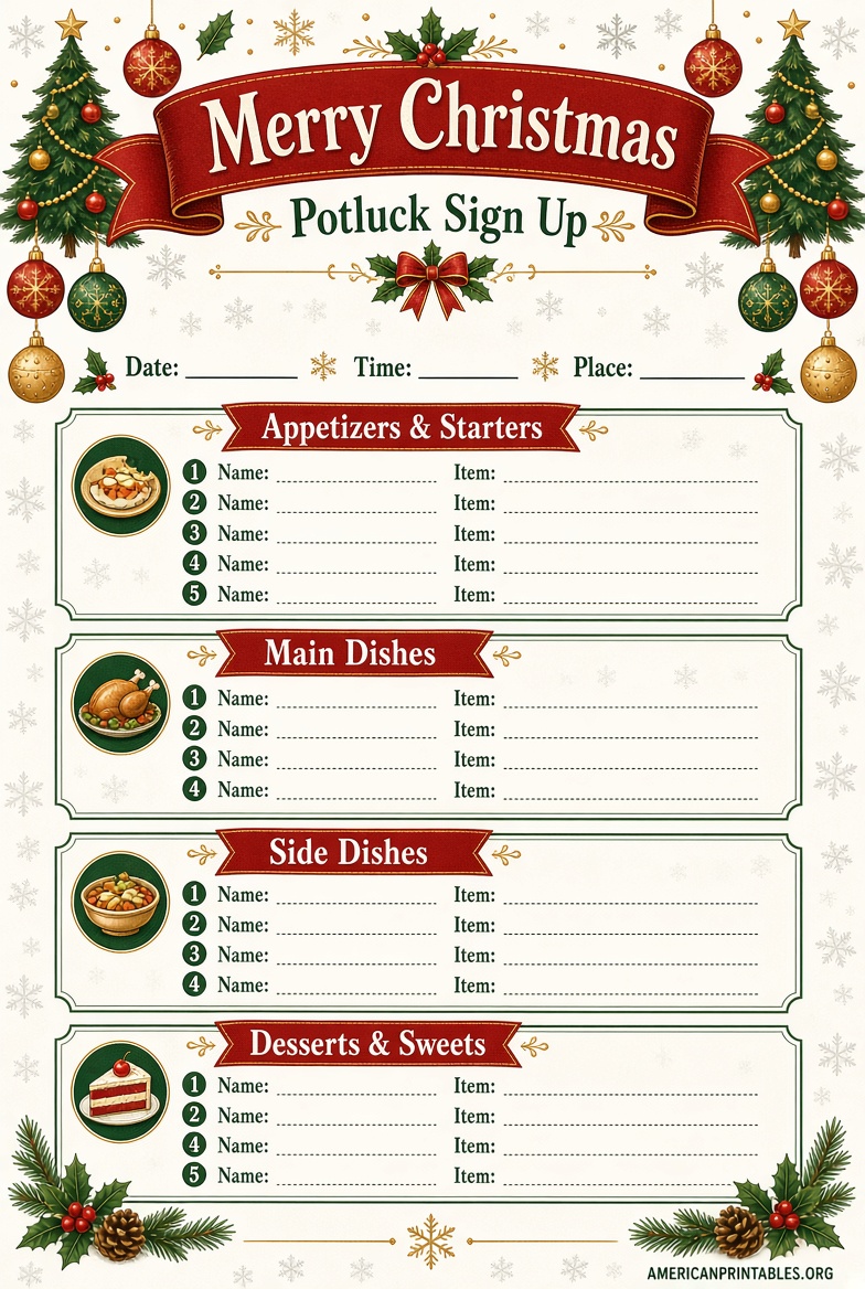 Free Printable Christmas Potluck Sign Up Sheet (4)