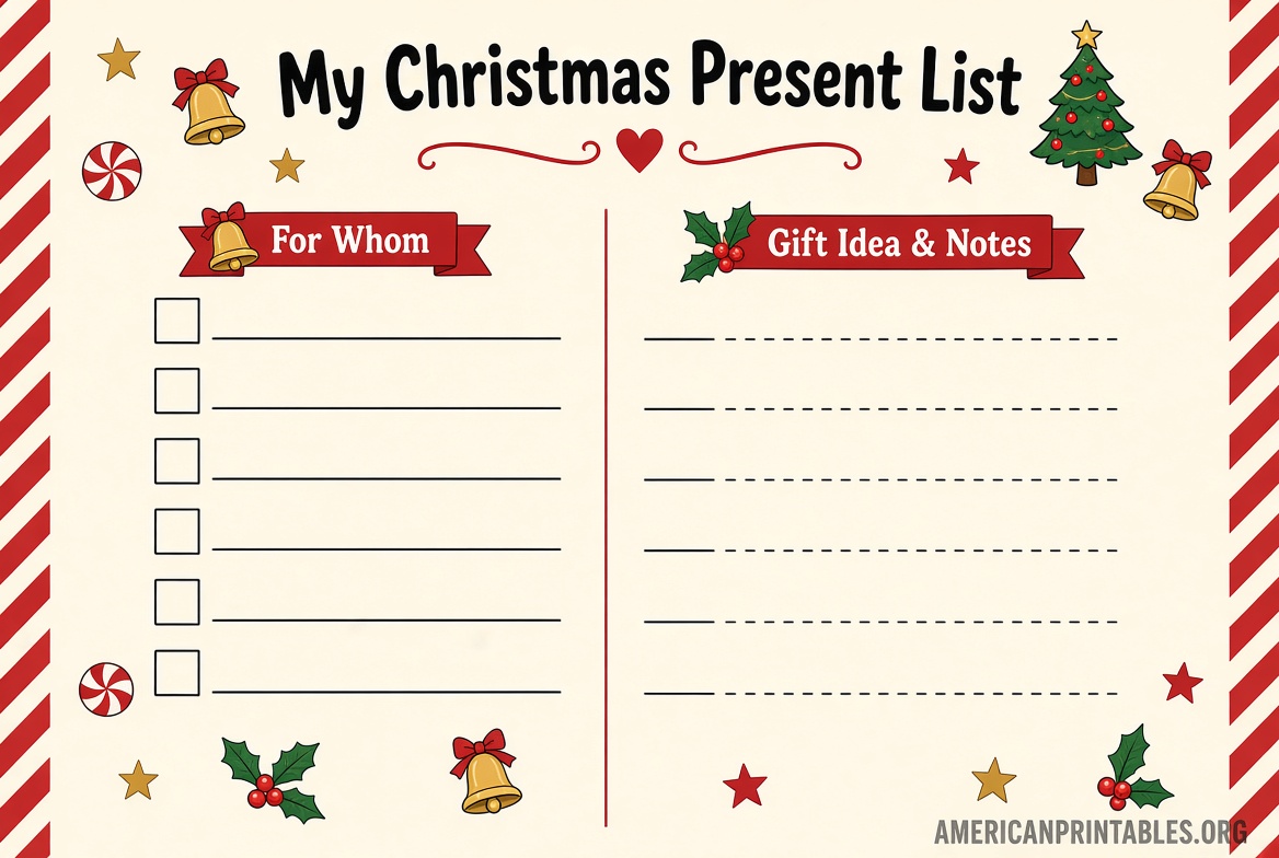Free Printable Christmas Present List Templates (1)