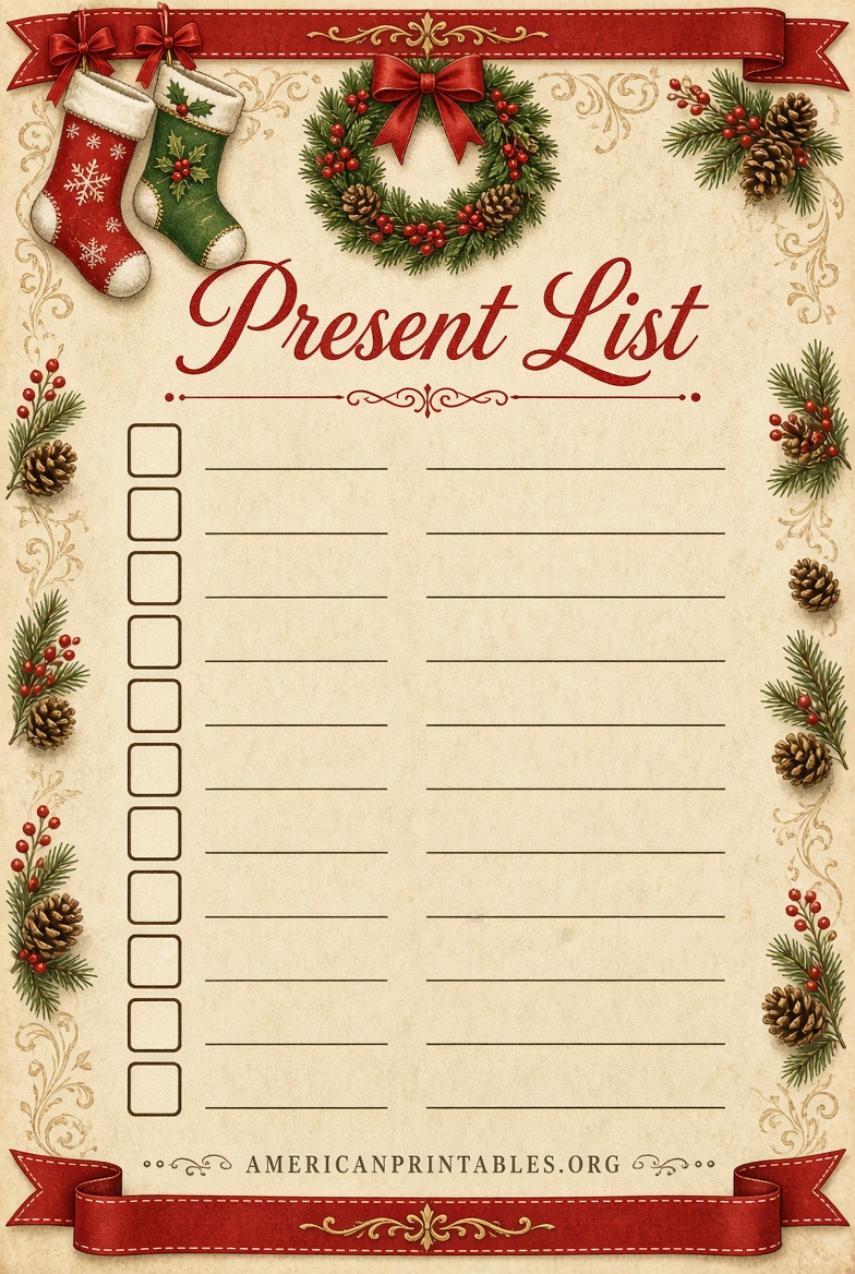 Free Printable Christmas Present List Templates (2)