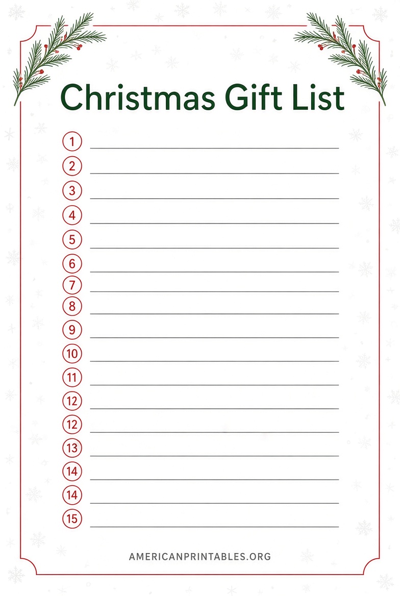 Free Printable Christmas Present List Templates (3)