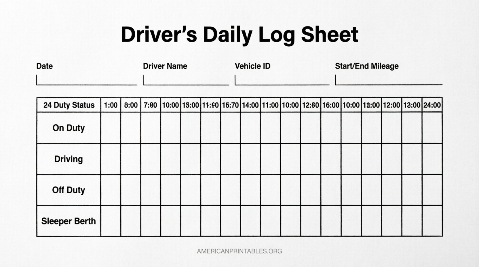 Free Printable Drivers Daily Log Sheet (USA) (1)