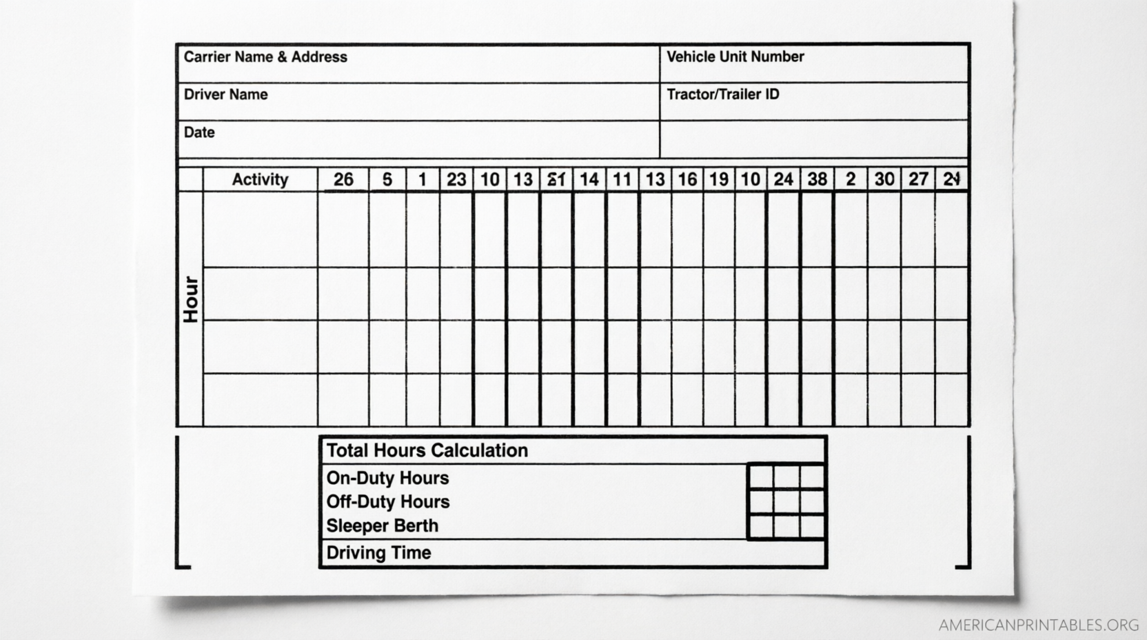 Free Printable Drivers Daily Log Sheet (USA) (2)