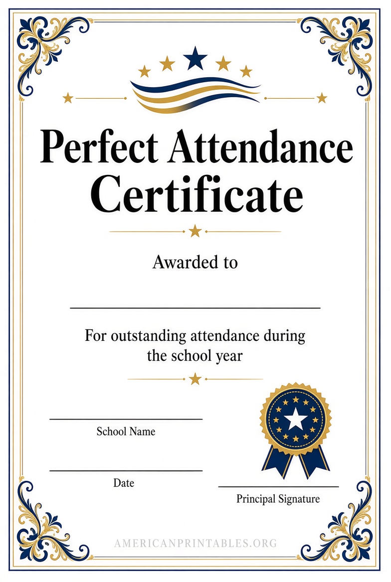 Free Printable Editable Perfect Attendance Certificates (1)