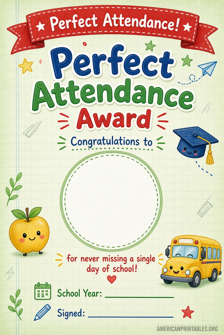 Free Printable Editable Perfect Attendance Certificates (2)