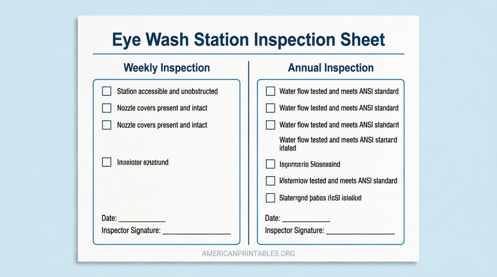 Free Printable Eye Wash Station Inspection Sheet (1)