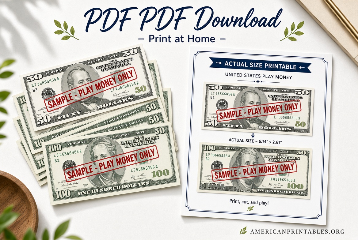 Free Printable Fake Money Actual Size PDF (3)