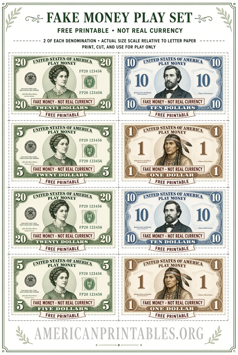 Free Printable Fake Money Actual Size PDF (4)