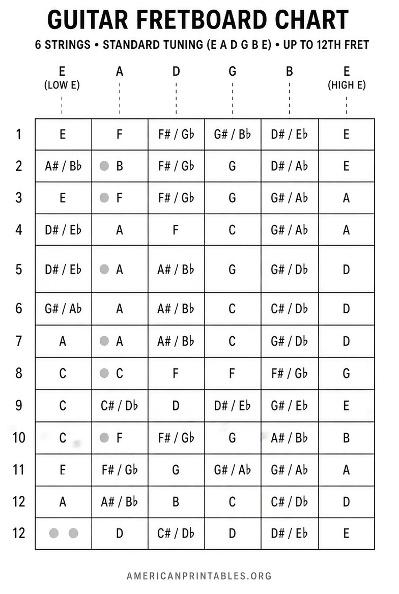 Free Printable Guitar Fretboard Chart PDF (1)
