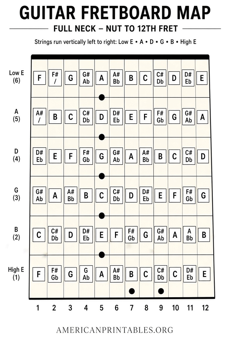 Free Printable Guitar Fretboard Chart PDF (2)