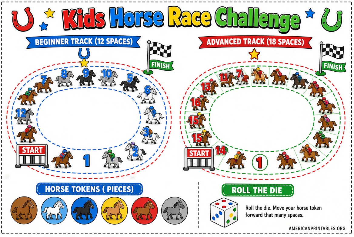 Free Printable Horse Race Game Board PDF Template (2)