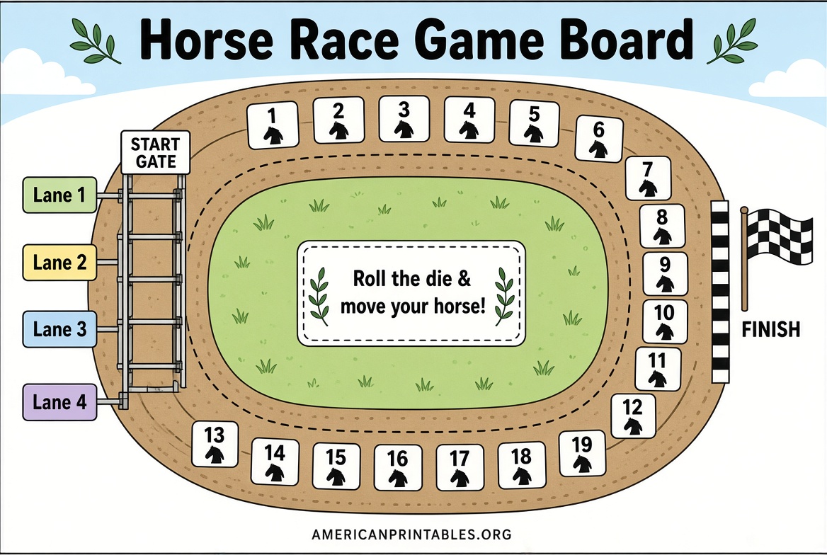 Free Printable Horse Race Game Board PDF Template (3)